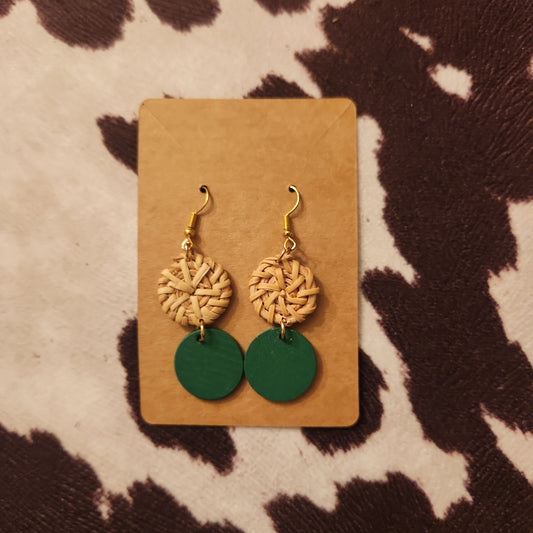 Rattan & Forest Green Dangles