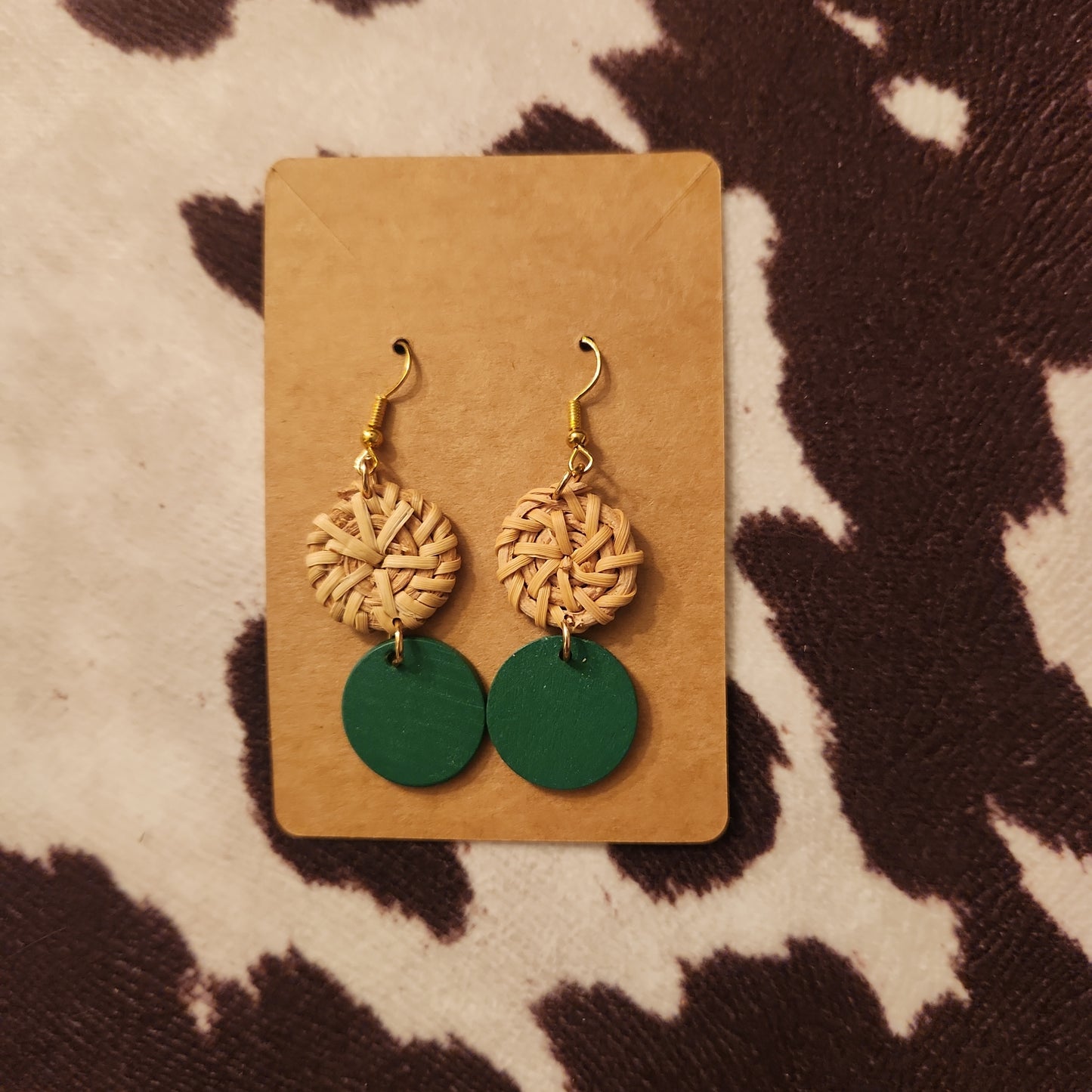 Rattan & Forest Green Dangles