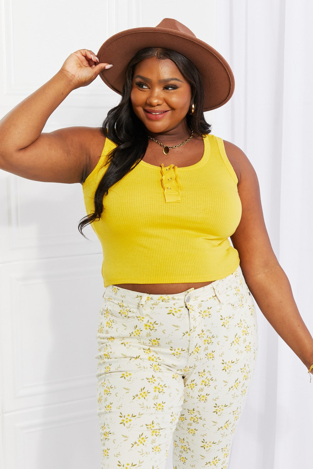Full Size Sunlight Ribbed Henley Tank