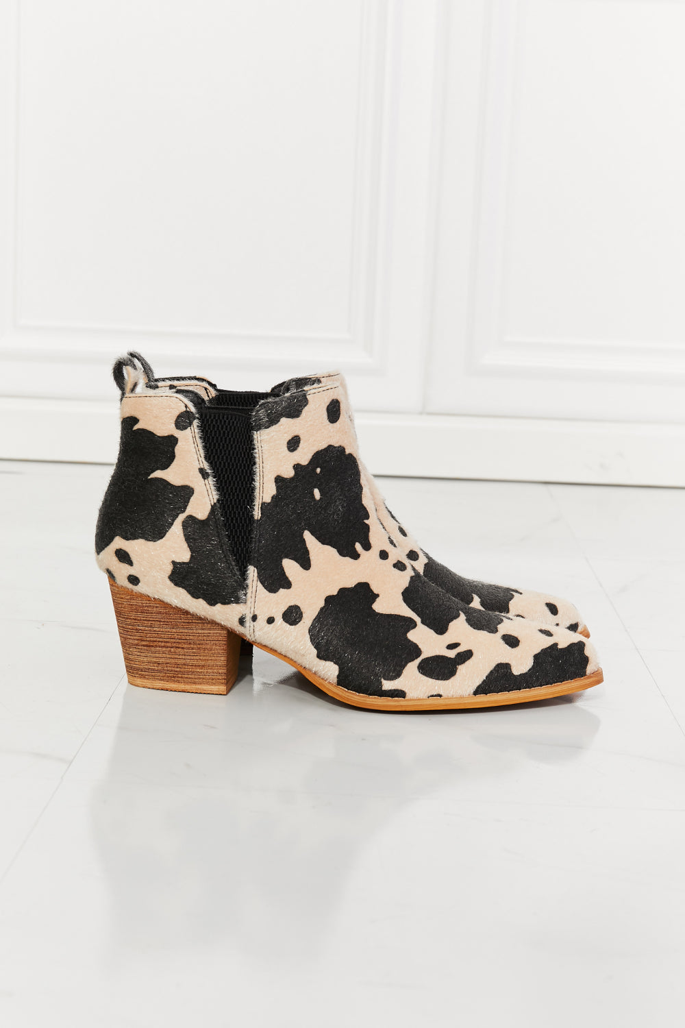 Point Toe Bootie in Beige Cow Print