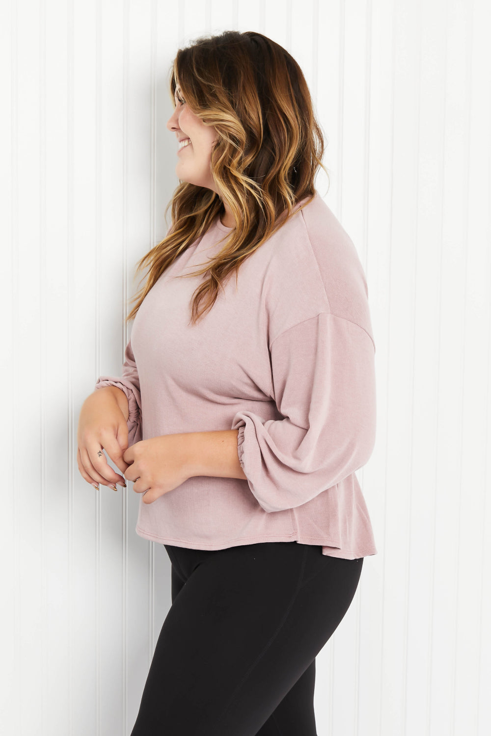 Emerald Collection City Views Peplum-Back Balloon Sleeve Top