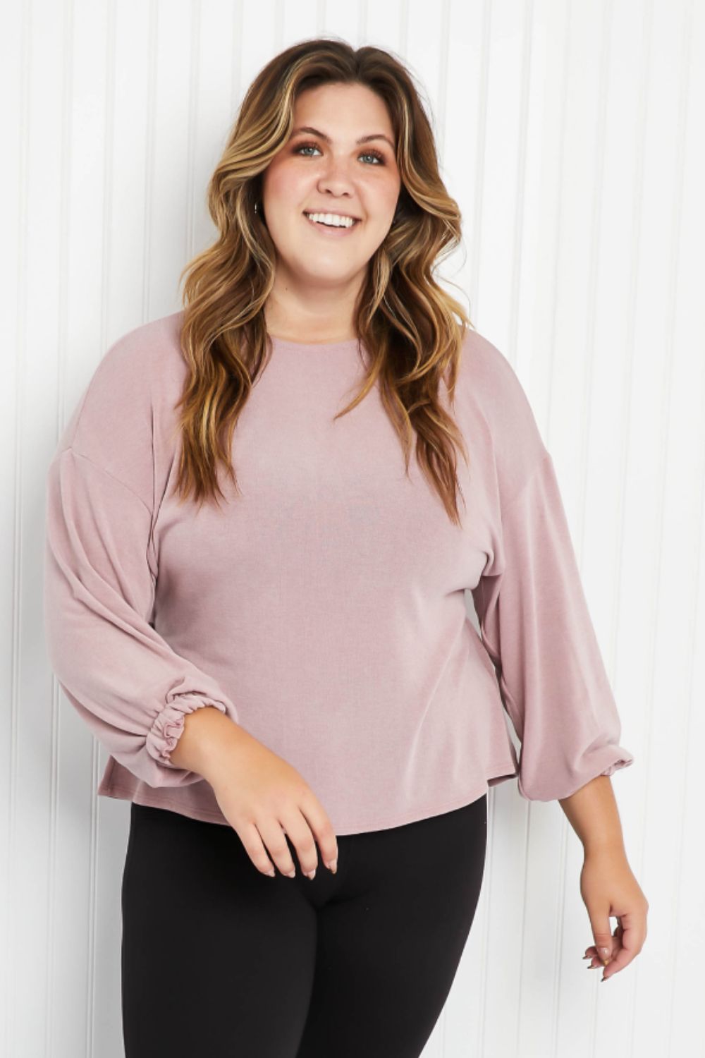 Emerald Collection City Views Peplum-Back Balloon Sleeve Top
