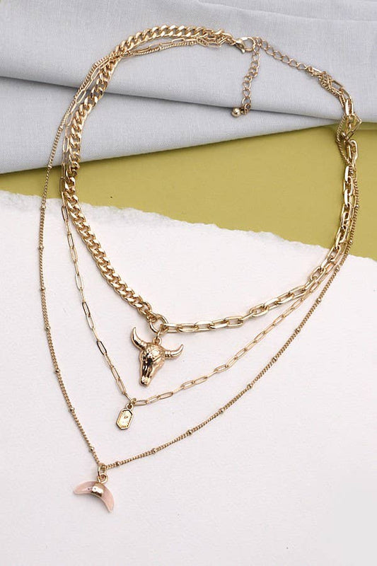 BULL HORN MULTI LAYER NECKLACE | 80N243: Gold