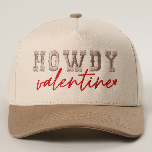 Howdy Valentine Embroidery Two-Tone Trucker Hat: BEIGE / One Size