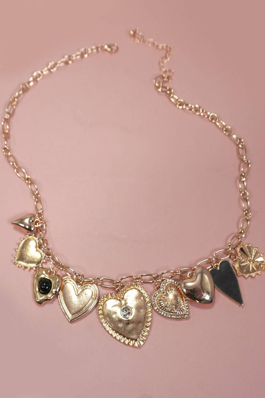 CHARM NECKLACE-MULTI BOLD HEART CHARM NECKLACE | 80N1300: GOLD