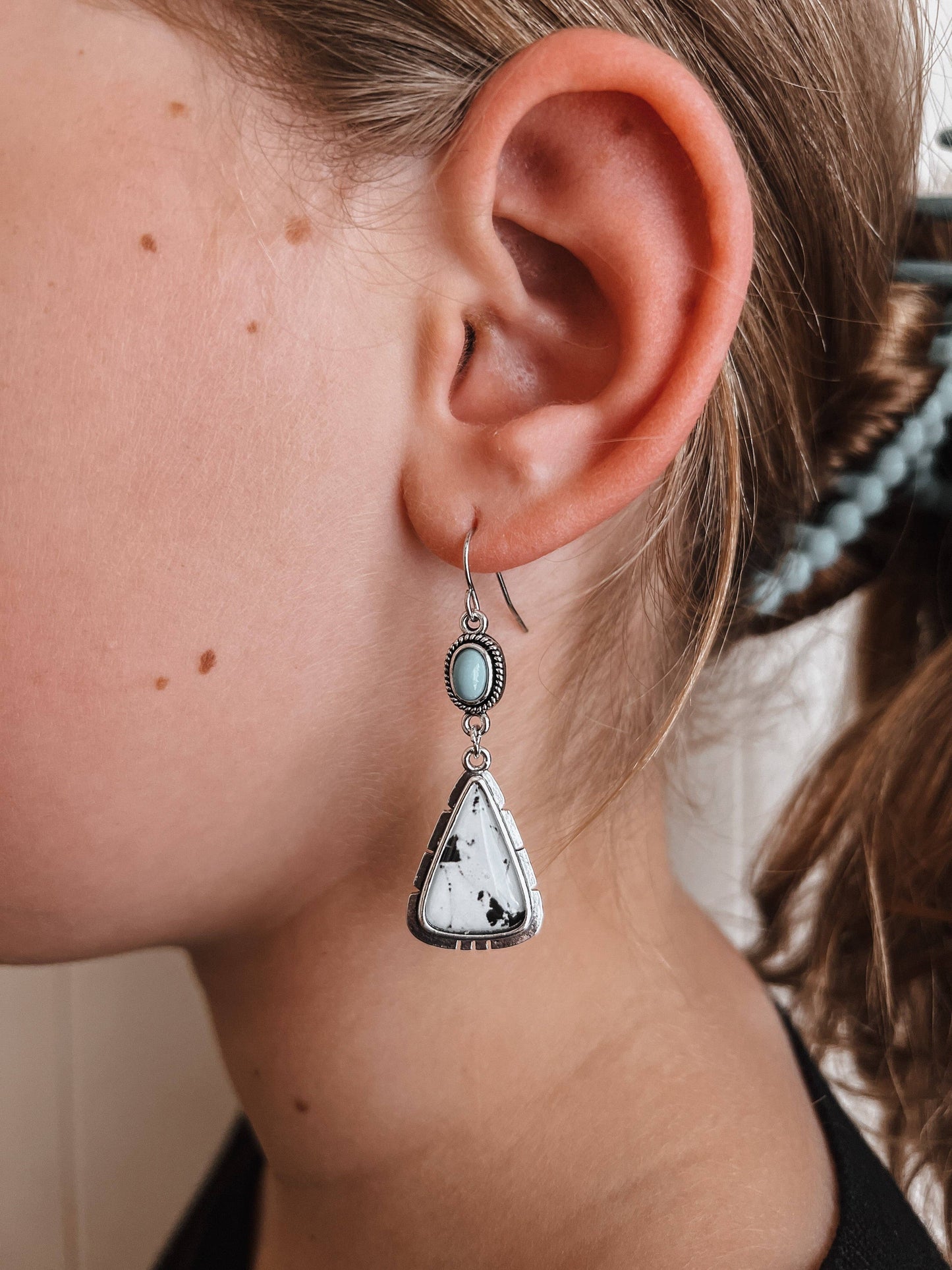 Turquoise, Black & White Dangle Earrings