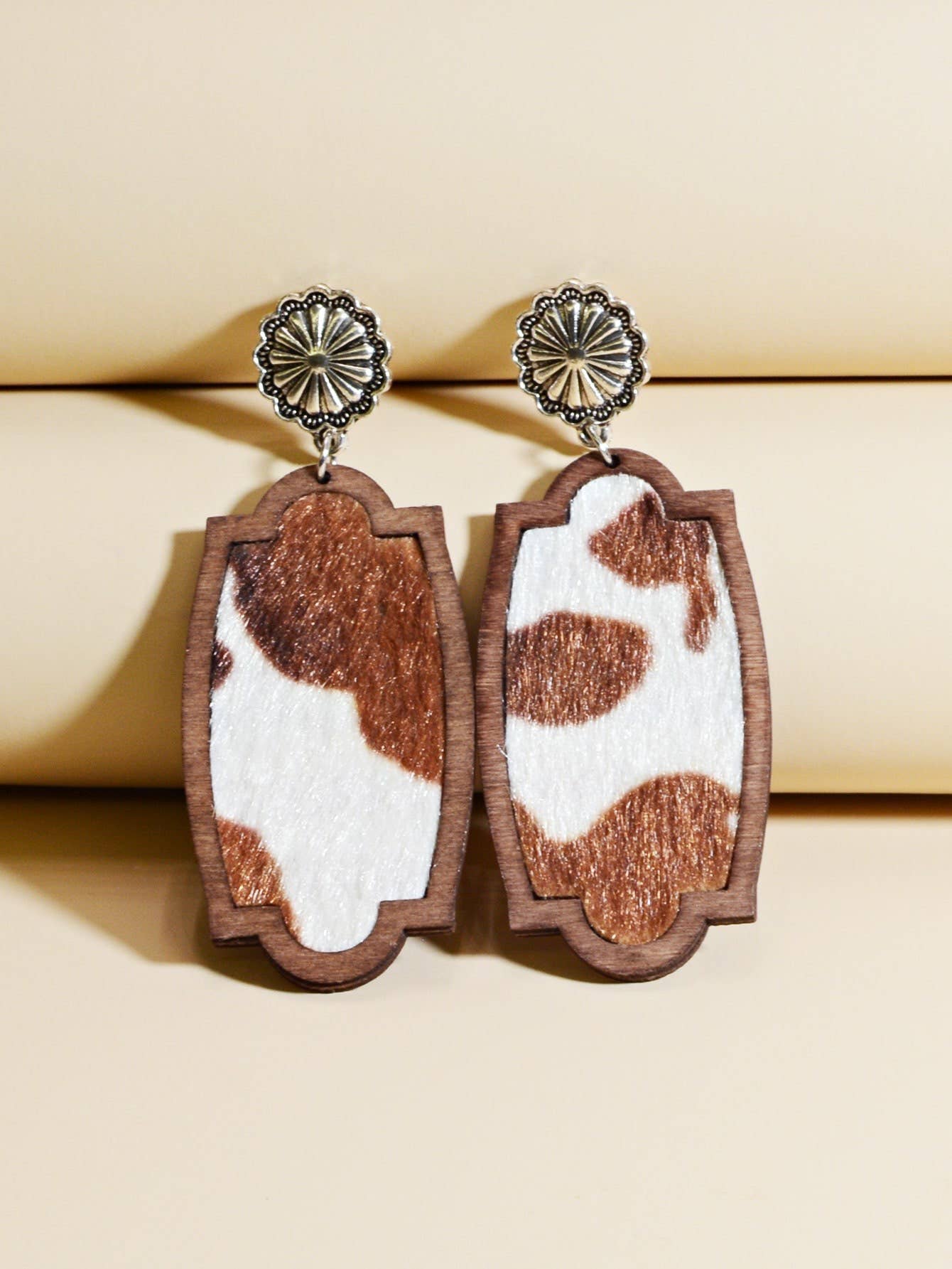 Cow print wood earrings
