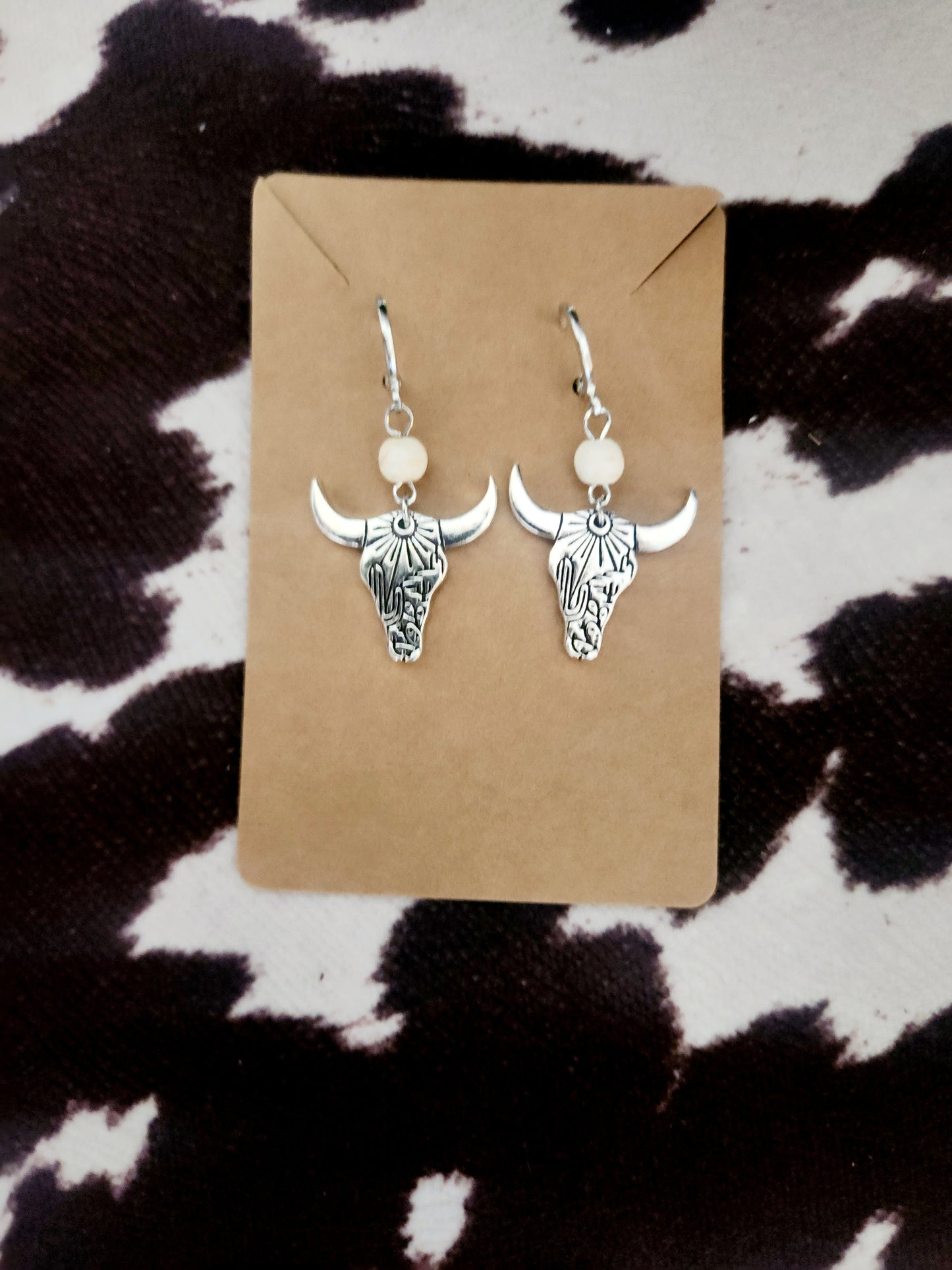 Desert White Stone & Bull Earrings