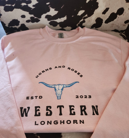 Horns and Roses Longhorn Heavy Blend Crewneck Sweatshirt