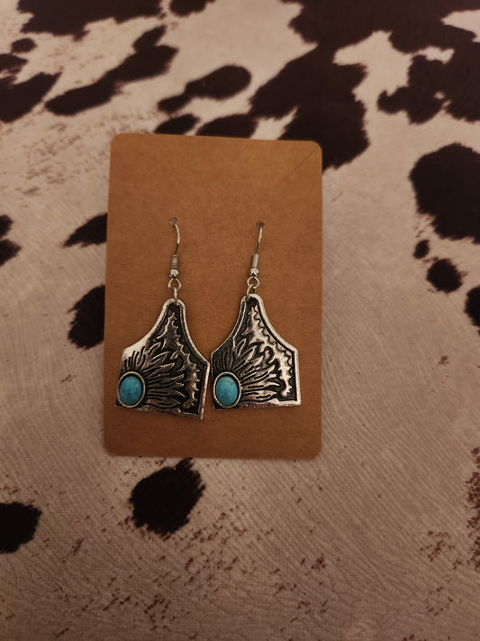 Turquoise Cattle Tag Earrings