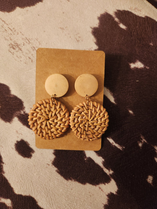Beige Wooden & Rattan Earrings