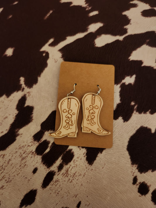 Wooden Boot Drop Earrings