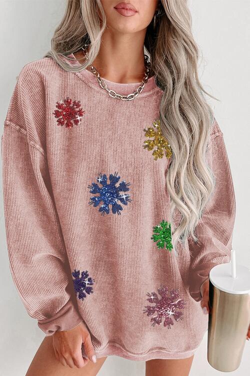 Sequin Snowflake Round Neck Sweatshirt