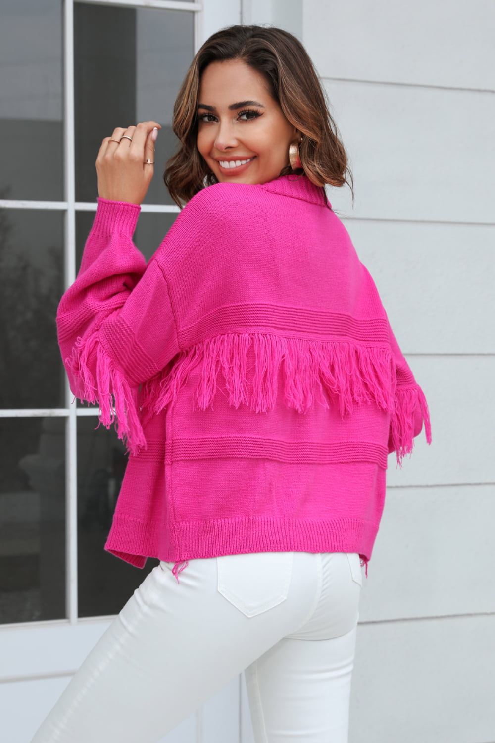 Hot pink hot sale fringe sweater