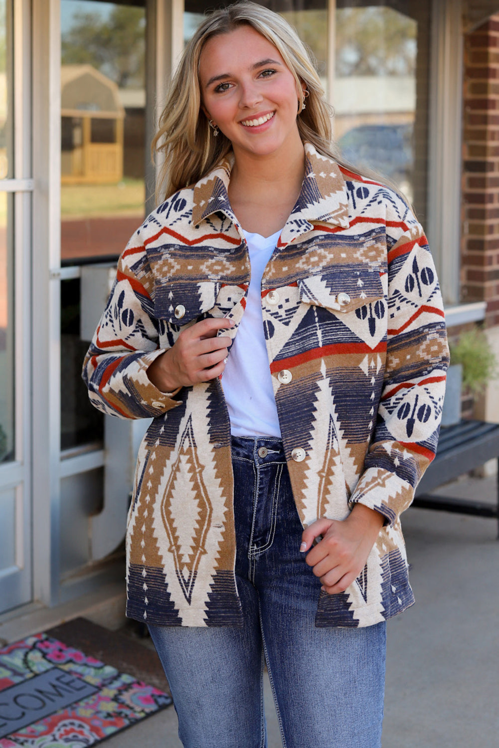 Printed Button Down Collared Jacket
