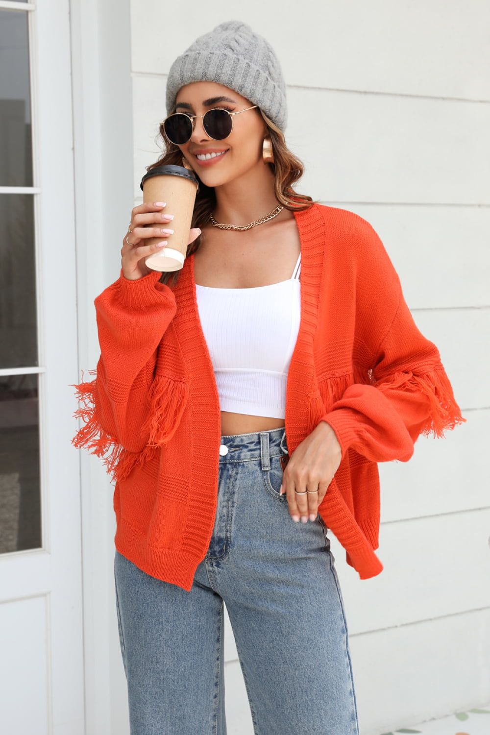 Red open clearance front cardigan