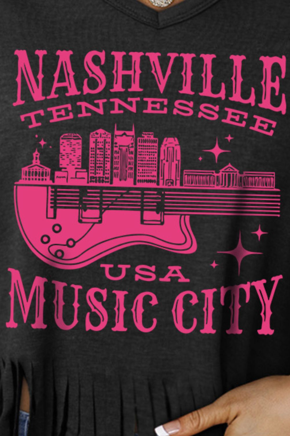 NASHVILLE TENNESSEE USA MUSIC CITY Graphic Fringe Hem Tee