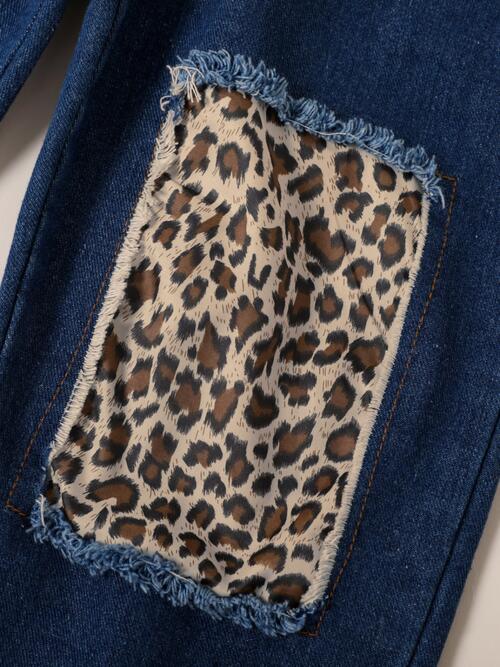 Ruffle Trim Top and Leopard Pants Set
